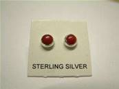 925 SILVER WITH RED CORAL STUD EARRINGS. RDCORER