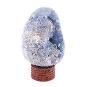 Celestite Partially Polished Geode Egg With Wooden Ring Stand.   SP17760SLF