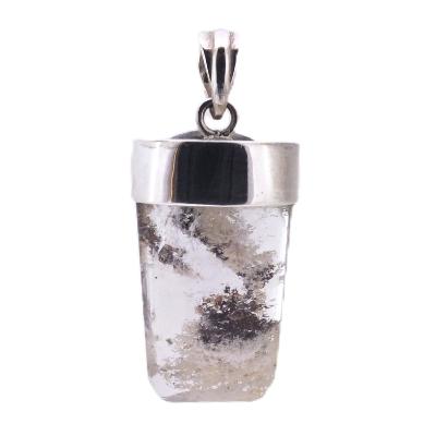 Designer pendant featuring a polished Quartz with Chlorite and Lithium crystal set in 925 Silver capping with bail.   SP10835PEND