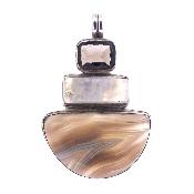 A 925 silver designer pendant featuring a faceted Smoky Quartz square cabochon, a Moonstone square cabochon, and a half-round Agate cabochon.   SP773PEND