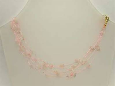 ROSE QUARTZ THREADED GEM CHIP NECKLACE. 18" LONG. 14g. SPR996
