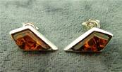 AMBER 'KITE' SHAPE STUD EARRINGS WITH 925 SILVER SETTING. BN960590021