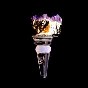 GLASS BOTTLE STOPPER WITH GOLD BANDED AMETHYST DRUZE TOP.  SPR14685POL   