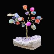 Gem Tree With Amethyst Druze Base, Twisted Wire Trunk & Branches With Multi Coloured Agate Leaves.   SP17501POL