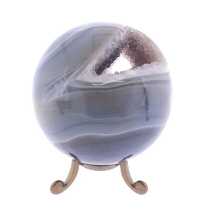 Gemstone Geode Sphere In Natural Coloured Agate with Amethyst Druze Inside.   SP17769POL