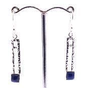 925 Silver Pendant Earrings Featuring Square Cut Polished Cabochons In Lapis Lazuli.   SP17897EA