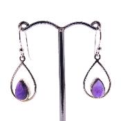 925 Silver Pendant Earrings Featuring Dome Polished Teardrop Cabochon Stones In Amethyst.   SP17899EA