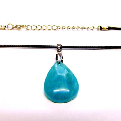 AMAZONITE DOME POLISHED TEARDROP SHAPE CRYSTAL PENDANT ON A WAXED COTTON CORD.   SPR14536NEC