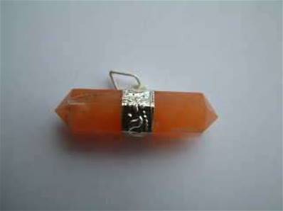 Peach Aventurine Indian Silver Horizontal Hexagonal pendant. 823