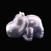 Carving Of A Hippopotamus In Silver Sheen Obsidian.   SP17230POL