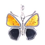 Butterfly Pendant In 925 Silver Featuring Two Colours Of Baltic Amber.   SP17292PEND