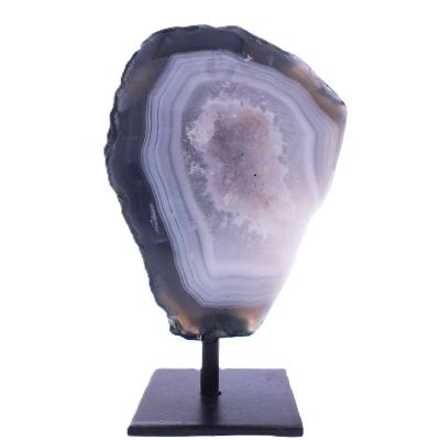 Agate Polished Face Nodule Specimen On Metal Display Stand.   SP17828POL