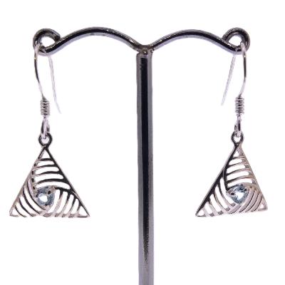 925 Silver Pendant Earrings Featuring  Round Facetted Cabochon Stones In Blue Topaz.   SP17898EA