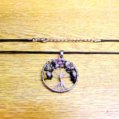 TREE OF LIFE NECKLACE WITH MIXED TOURMALINE CRYSTALS (SILVER PLATED) 10 PACK.   SPR14316NWH