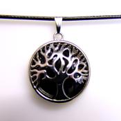 Tree Of Life Pendant Style Necklace With Black Obsidian.   SPR15499PEND