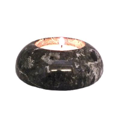 Single Hole Round and  Domed Tea Light Holder In Black Zebra Jasper.   SPR17244POL