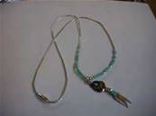 Turquoise Bearclaw Necklace with 2 feathers - 079N