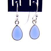 Tear Drop pendant style Earrings in 925 Silver with Blue Chalcedony dome polished cabochon stones.   22376BC