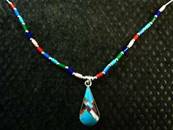 18" 925 SILVER CHAIN WITH TEARDROP SHAPE DROPPER PENDANT IN TURQUOISE. 489N