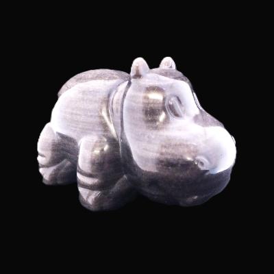 Carving Of A Hippopotamus In Silver Sheen Obsidian.   SP17229POL