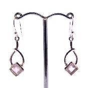 925 Silver Pendant Earrings Featuring Square Facetted Cabochon Stones In Rose Quartz.   SP17901EA