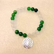 Mandala Charm Power Bead Bracelet in Green Amazonite & Quartz.   SPR15246BR