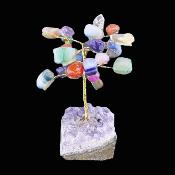 Gem Tree With Amethyst Druze Base, Twisted Wire Trunk & Branches With Multi Coloured Agate Leaves.   SP17501POL