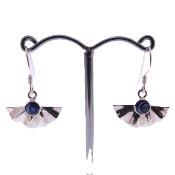 925 Silver Pendant Earrings In Fan Shape Featuring Round Dome Polished Pieces Of Abalone Shell.   SP17902EA