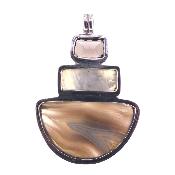 A 925 silver designer pendant featuring a faceted Smoky Quartz square cabochon, a Moonstone square cabochon, and a half-round Agate cabochon.   SP773PEND