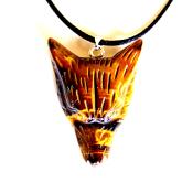 CARVED WOLF'S HEAD PENDANT IN TIGER'S EYE ON WAXED CORD.   SPR13952PEND