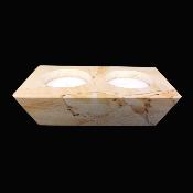 Twin Hole Tea Light Holder In Burma Teak Marble.   SPR17242POL