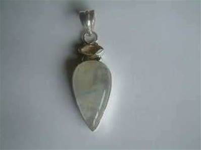 Rainbow Moonstone with facet citrine Indian Silver pendant 3.5-4cm. 456