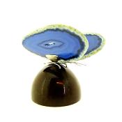 BLUE AGATE SLICE BUTTERFLY WITH SILVER PLATED BODY WITH WOODEN STAND. SP13602POL    