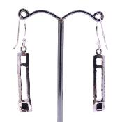 925 Silver Pendant Earrings Featuring Square Cut Polished Cabochons In Lapis Lazuli.   SP17897EA