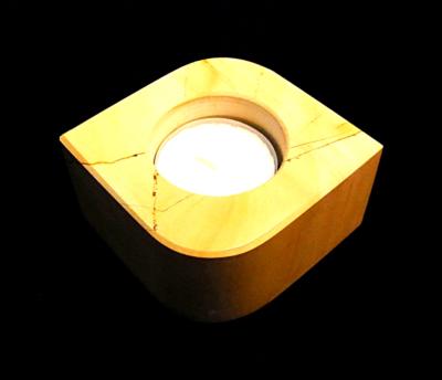 BURMA TEAK MARBLE SINGLE HOLE TEA LIGHT HOLDER.   SPR11420POL