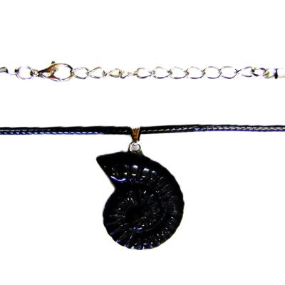 Gemstone Ammonite Pendant In Black Obsidian On Waxed Cotton Cord.   SPR16844