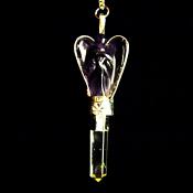 DOWSING PENDULUM FEATURING ANGEL CARVING IN AMETHYST & FACETED POINT IN QUARTZ..   SP13484POL 