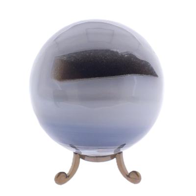 Gemstone Geode Sphere In Natural Coloured Agate with Amethyst Druze Inside.   SP17770POL