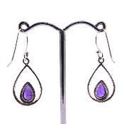 925 Silver Pendant Earrings Featuring Dome Polished Teardrop Cabochon Stones In Amethyst.   SP17899EA