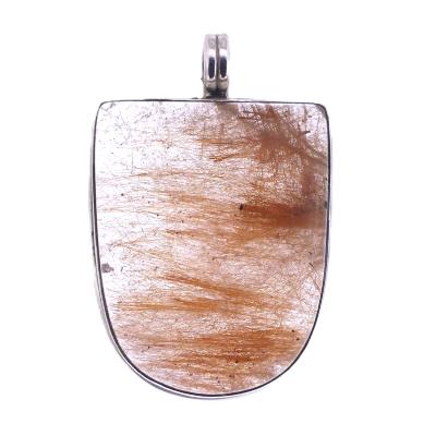 One off 925 Silver designer pendant featuring a large Quartz cabochon with Golden Rutile.   SP251PEND