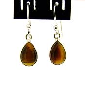 Tear Drop pendant style Earrings in 925 Silver with Tigerseye dome polished cabochon stones.   22376T