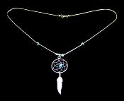 NATIVE AMERICAN SILVER WITH TURQUOISE DREAMCATCHER NECKLACE.   717N