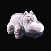 Carving Of A Hippopotamus In Silver Sheen Obsidian.   SP17229POL