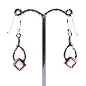 925 Silver Pendant Earrings Featuring Square Facetted Cabochon Stones In Rose Quartz.   SP17901EA