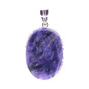 Unique designer pendant showcasing a large oval dome polished cabochon in Charoite.   SP2539PEND