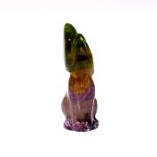GEMSTONE CARVING OF HOWLING MOON WOLF IN FLUORITE.   SPR14758POL