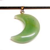 CRESCENT MOON PENDANT IN GREEN AVENTURINE ON WAXED CORD.   SPR15113PEND