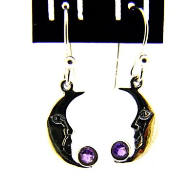  'Man in the Moon' Pendant Earrings in 925 Silver with Amethyst Gemstones. 22151A