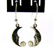 'Man in the Moon' Pendant Earrings in 925 Silver with Rainbow Moonstone Gemstones. 22378RM