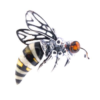 Wasp Pendant In 925 Silver Featuring Two Colour Bands In Baltic Amber.   SP17298PEND
